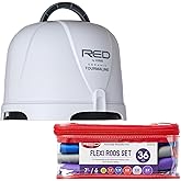 Red by Kiss 3000 Ceramic Tourmaline Professional Hood Dryer with 36PCS Flexi Rods Set – Adjustable Height Blow Dryer + No Heat Hair Curlers for Home & Salon Styling