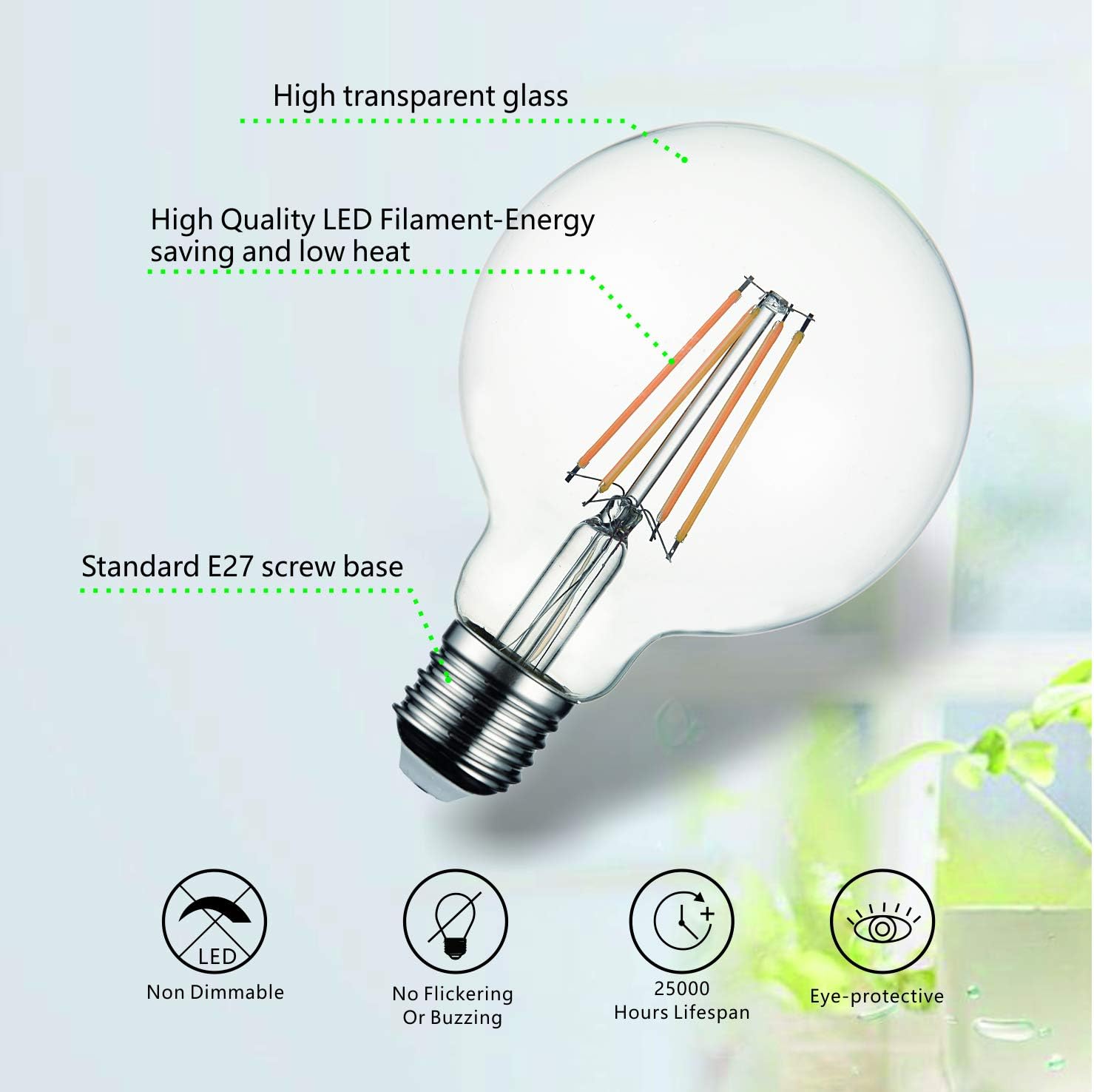 SD LUX E27 LED Bulbs Globe Vintage Filament Led Light Bulbs 8W 850LM(Equal. 75W) G95 No Flicker Edison Screw LED Bulbs - Image 4
