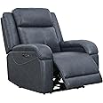 Watson & Whitely Genuine Leather Power Recliner Chairs for Adults, Wall Hugger RV Recliner with Power Headrest & Charging Ports, Electric Recliner Sofa Chair for Living Room, Navy