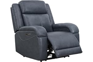 Watson & Whitely Genuine Leather Power Recliner Chairs for Adults, Wall Hugger RV Recliner with Power Headrest & Charging Ports, Electric Recliner Sofa Chair for Living Room, Navy