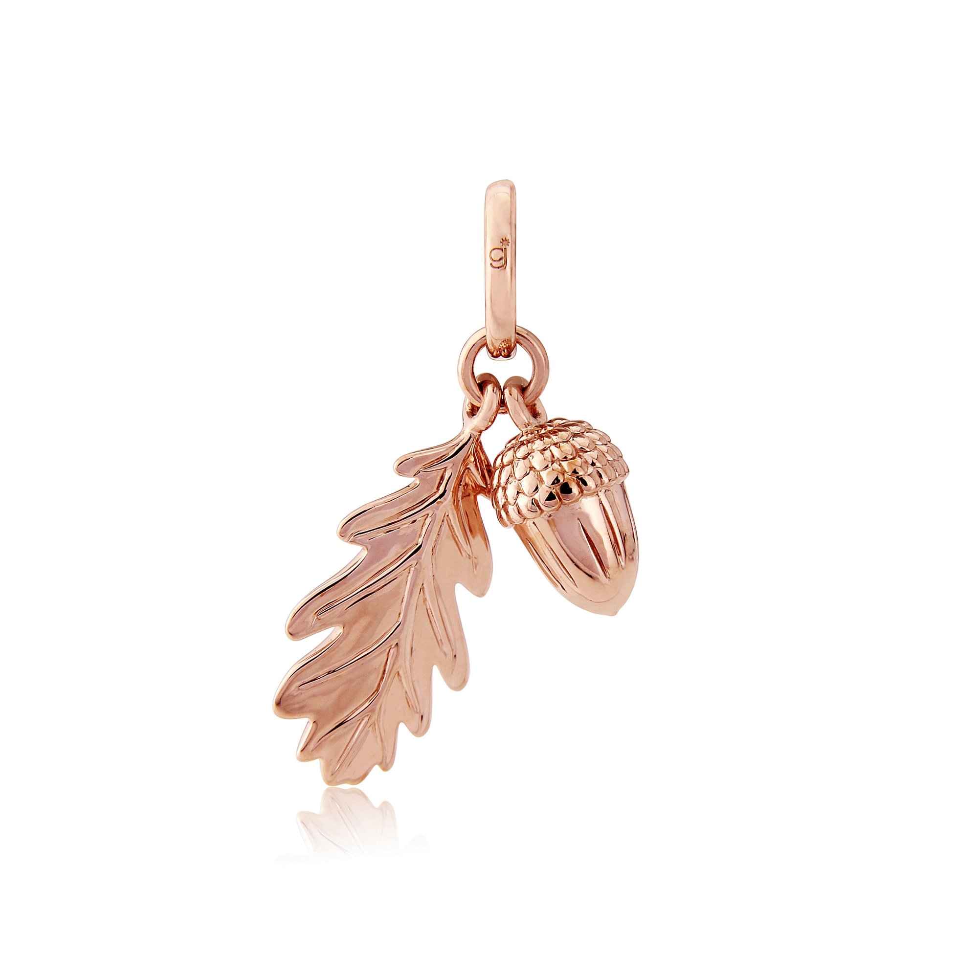 Gemma J Polished Rose Gold Vermeil Acorn and Leaf Charm - Premium Highly Detailed Symbolic Pendant Jewellery for Bracelet/Necklace