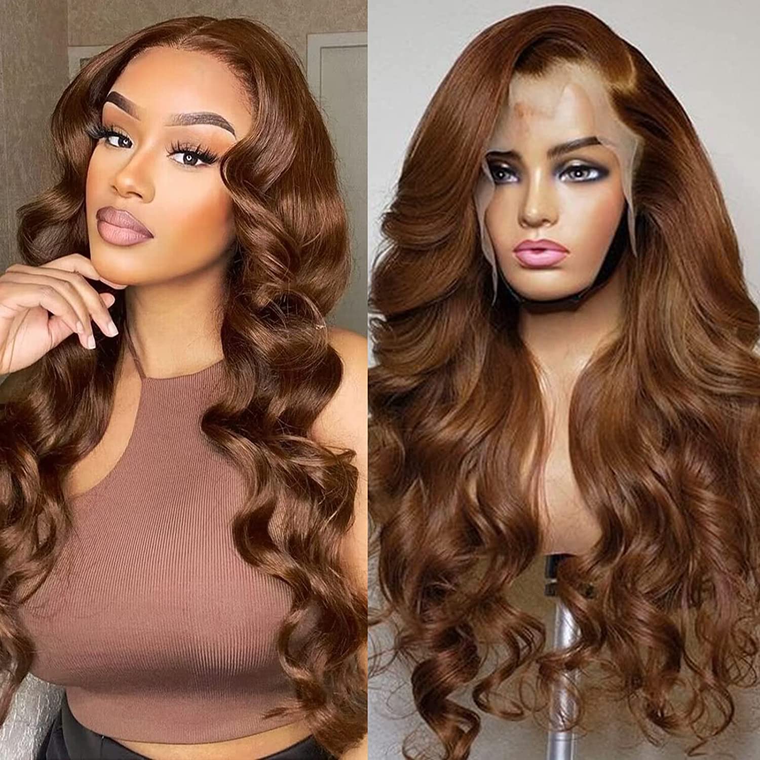Photo 1 of Miss Alle Chocolate Brown Lace Front Wig Human Hair Water Wave Lace Front Wigs Human Hair