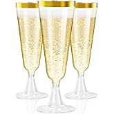 Enjamyo 40 Pack Disposable Champagne Flutes, 5 oz Clear Plastic Champagne Glasses with Gold Rim, Elegant Toasting Glasses, Cocktail Cups for Party, Birthdays, Wedding, Christmas
