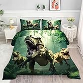 VTKON Kids Dino Comforter Set Twin Size for Boys Green Dinosaur Quilt Set Soft Microfiber Dino Bed Set for All Season Use Dinosaur Bedding Set with 1 Comforter + 1 Pillowcase