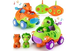 KIDDIWORLD Remote Control Car for Toddlers 1-3: Dinosaur RC Cars Toys for Kids 2-4 with Led Lights Music, Christmas Birthday Gifts for 3-5 Year Old Boys, 2 Packs for Racing