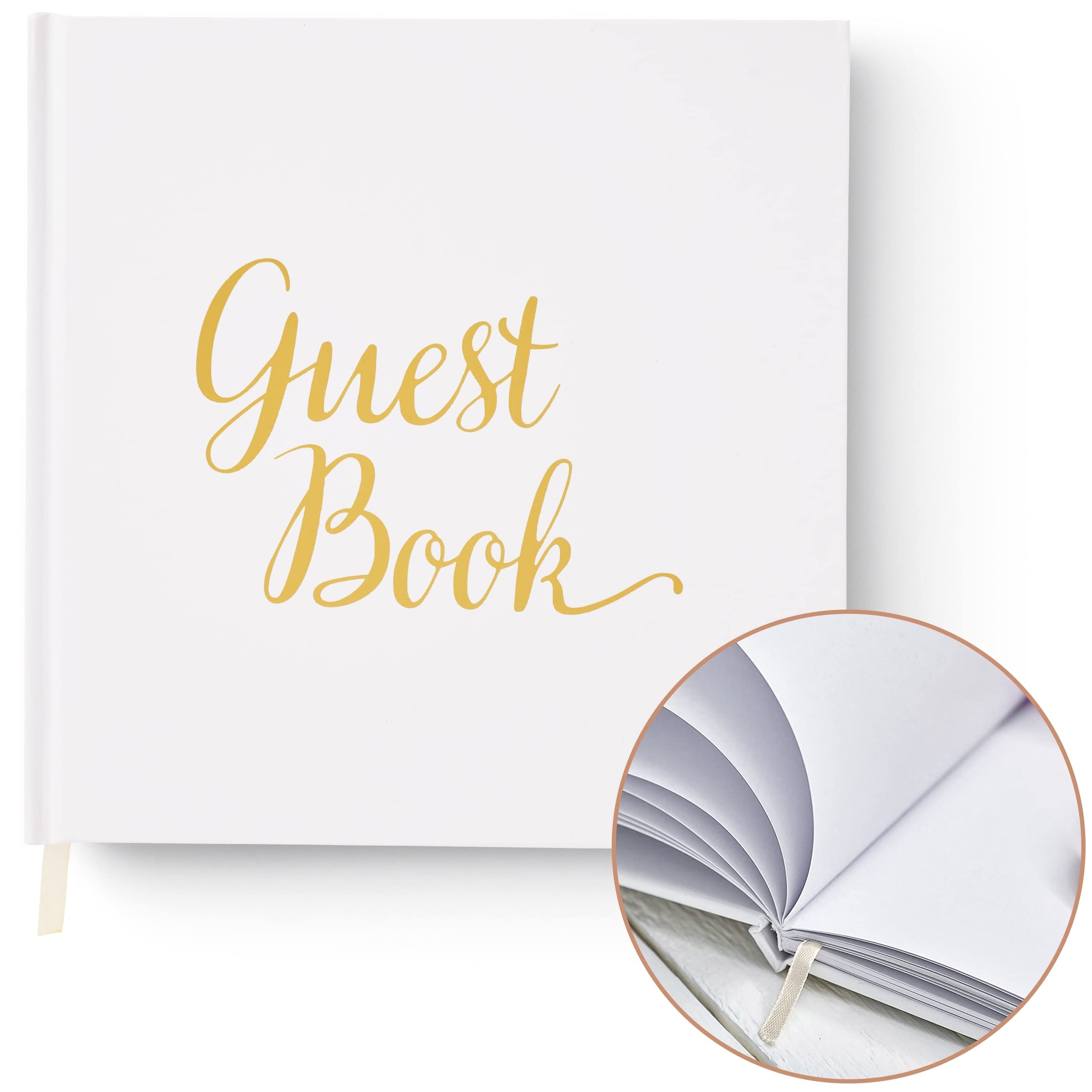 Your Perfect Day Wedding Guest Book Guestbook - Memory Signature Message Book - Birthday Engagement Party - White Paper with Ribbon Gold Foil Stamping - Thick Paper 32 Page/64 Side Square