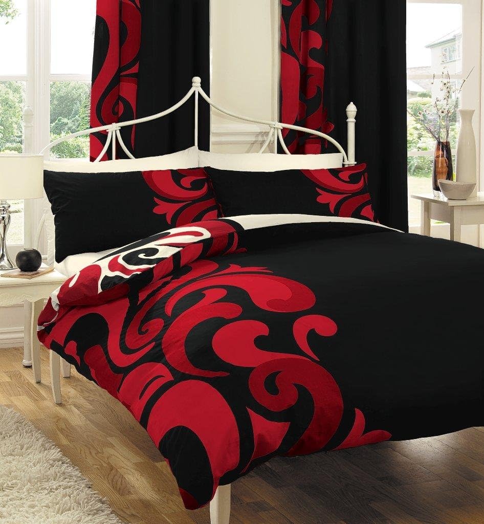 BLACK RED & CREAM BOLD PRINTED DOUBLE DUVET COVER BED SET