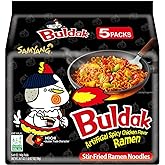 Samyang Buldak Hot Spicy Chicken Ramen Noodle Korean Stir-Fried Ramen, Original Flavor, Pack of 5