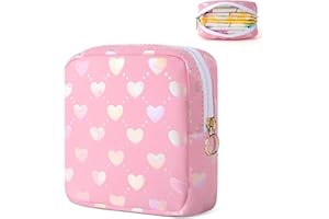 Likesing Period Bag Pouch, Leather Sanitary Napkin Storage Bag for Girls Womens, Portable Sanitary Napkin Period Pad Pouch Bag for Purse, Small Make Up Bags(Pink LOVE)