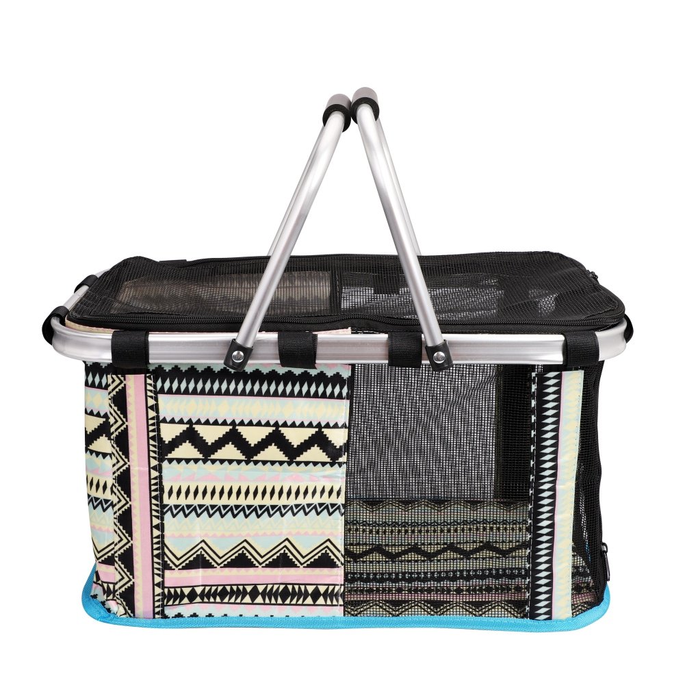 Cat Dog Carrier Soft Mesh Sided Pet Carry Bag Basket Large Collapsible Travel Transport Handbag Small Dogs Kittens Puppies Pet Carrier with Breathable Mesh Removable Firm Base (Blue)