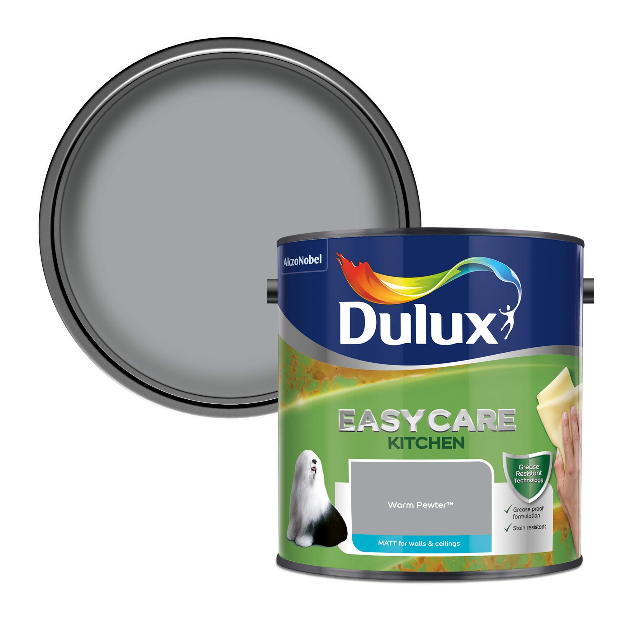 Dulux Easycare Kitchen Matt Emulsion Paint For Walls And Ceilings - Warm Pewter 2.5 Litres