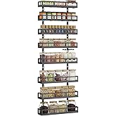 X-cosrack 8-Tier Adjustable Spice Rack – Wall-Mounted Space-Saving Organizer with Mixed Baskets, Large-Capacity Seasoning Holder for Kitchen & Pantry (Black)