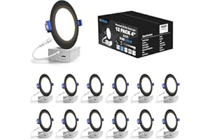 VOLISUN 12 Pack 4 inch Pot Lights Black, 5CCT LED Slim Recessed Light, 2700K-5000K Selectable, 9.5W Eqv 80W, 810LM Dimmable L