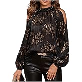 GORGLITTER Women's Cold One Shoulder Party Tops Blouse Dressy Casual Long Sleeve Work Going Out Concert Tops Shirt