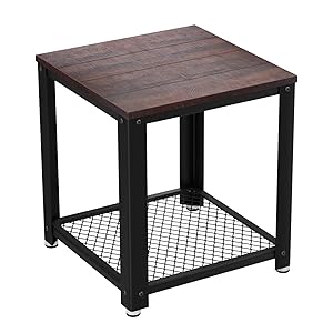 VASAGLE Industrial Side, Nightstand and End Table with Mesh Shelf, Sturdy Metal Frame, in Living Room Bedroom, Easy to Assemble, Rustic Tabletop ULET41BF