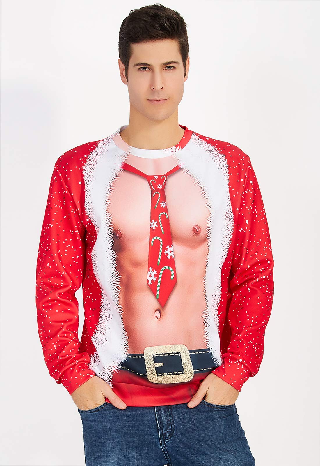 Rave on Friday Lovely Printing Mens Christmas Fake 2 Pieces Graphic Sweatshirts Personalized Festival Xmas Prom Pullover Sweater XL