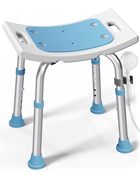 HOMLAND SHOWER CHAIR FOR INSIDE SHOWER, 400 LBS ADJUSTABLE SHOWER STOOL WITH SUCTION FEET, SHOWER SEAT FOR INSIDE TUB BATHROOM BENCH BATH CHAIR FOR ELDERLY AND DISABLED – LIGHT BLUE