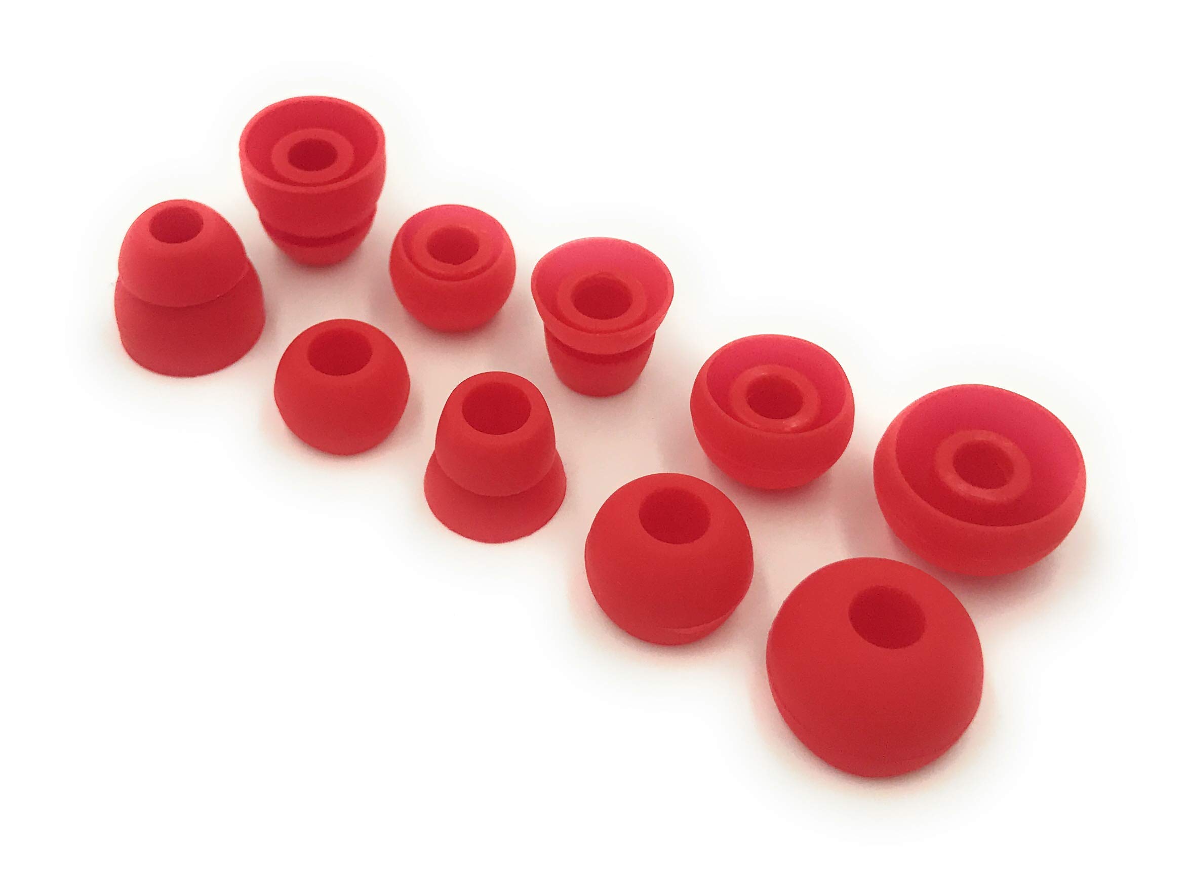Red Replacement Earbud Tips for Beats Powerbeats3 Wireless in Ear Headphones - Small, Medium, Large, Double Flange and Bi-Tip (Red)