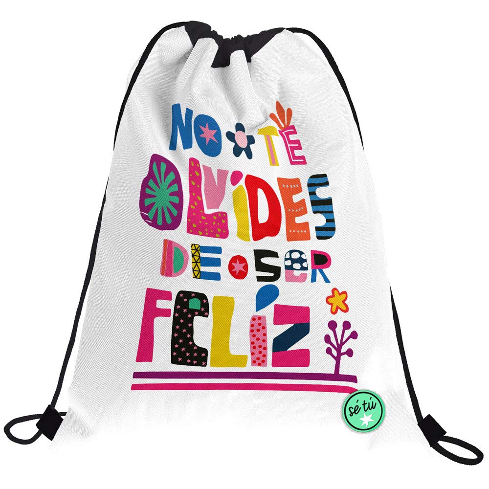 Grafoplás 37610526 Sé tu Collection Backpack Bag with Strings and External Pocket, Model Be Happy, 36 x 47 cm