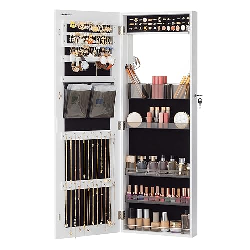SONGMICS Jewelry Cabinet Armoire with Mirror, Wall or Door Mount Storage  Organizer with Full-Length Frameless Mirror, Lockable Cabinet with Built-in 