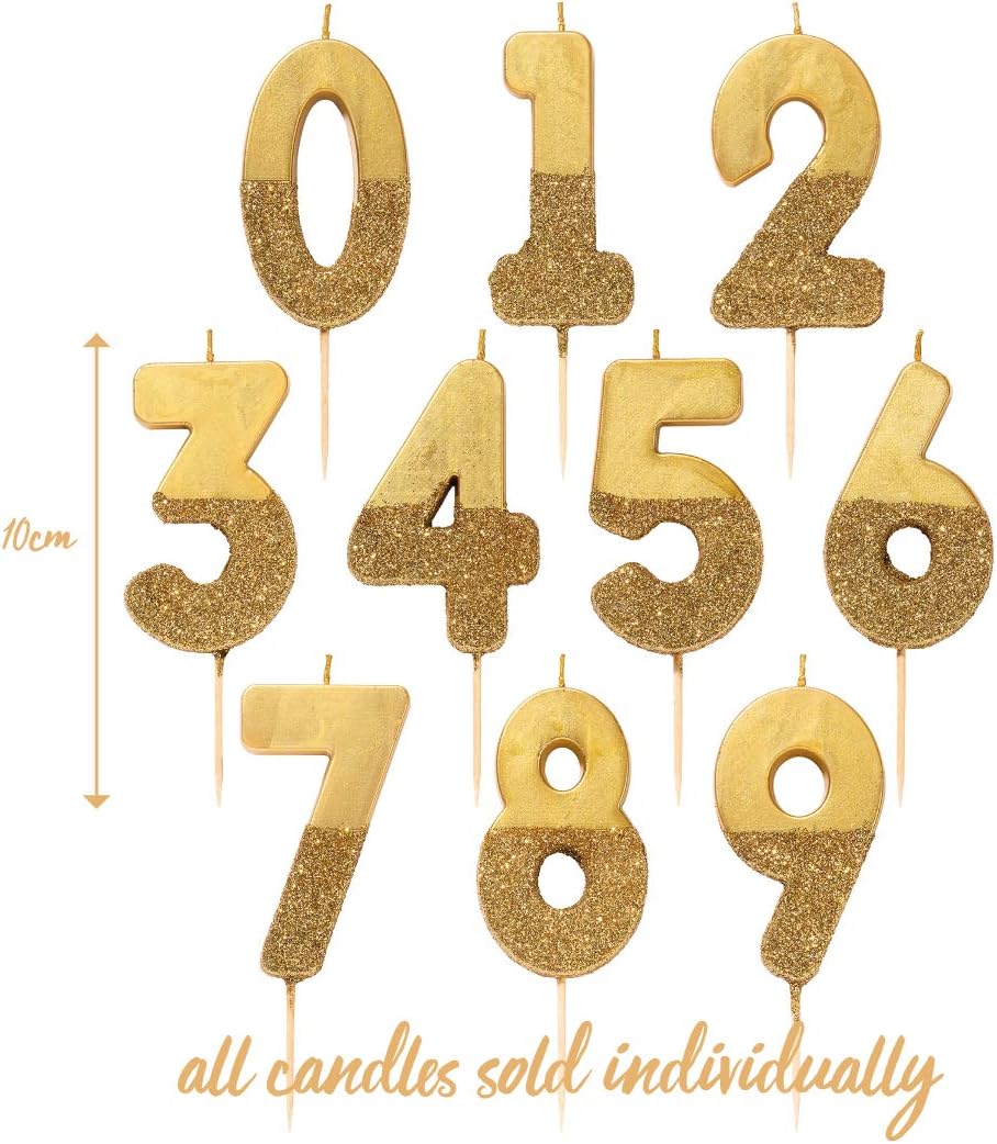 Talking Tables Glitter Number Candle-Premium Quality Cake Topper Decoration Pretty, Sparkly For Kids, Adults, 7th, 70th Birthday Party, Anniversary, Milestone, Height 8cm, 3", Gold 7: Kitchen & Dining