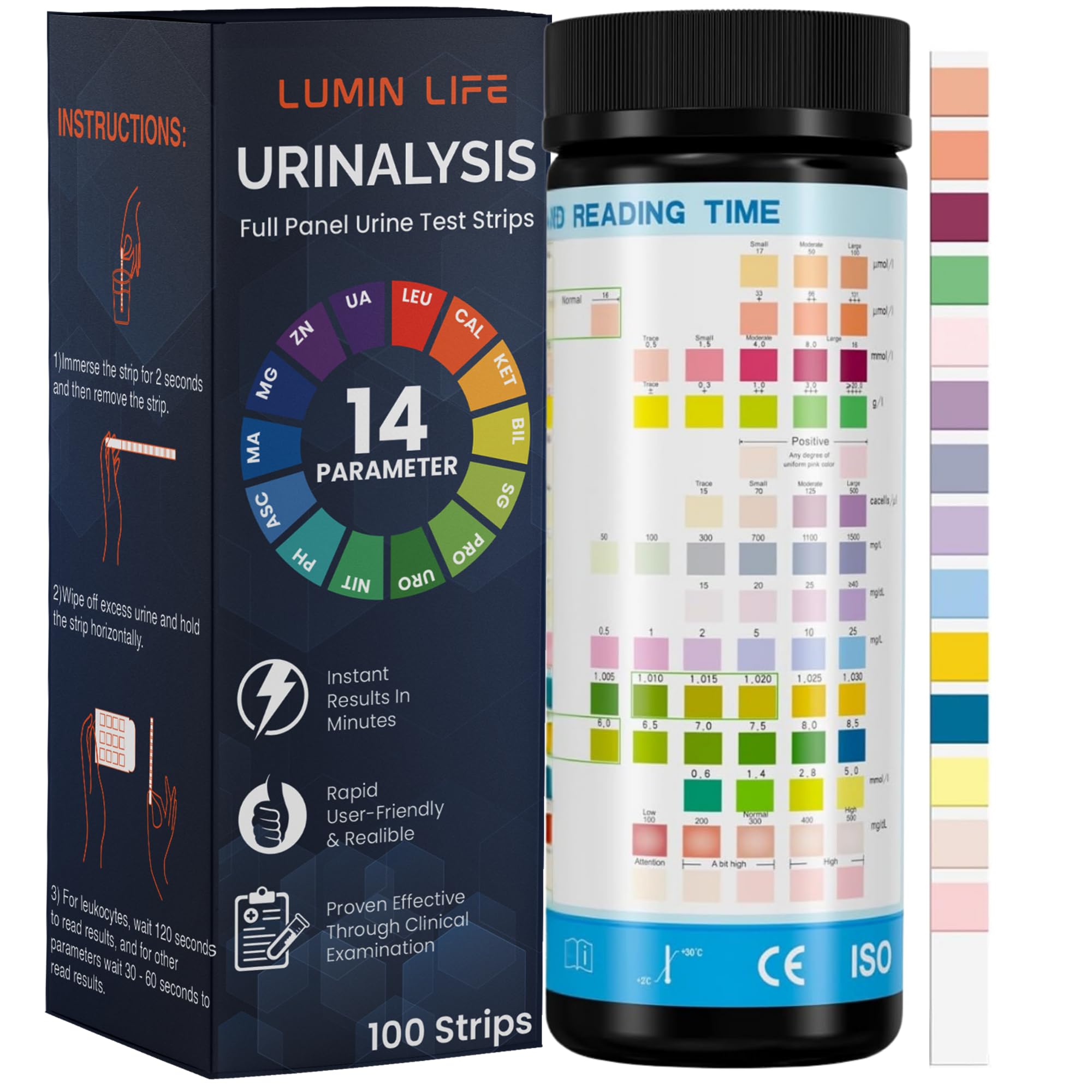 Photo 1 of 14 Parameters Urine Test Strips for Urinalysis | 100 Strips UTI Test Strips - Testing Kit for Liver, Kidney, UTI, Keto, Ketosis, Proteinuria, Hydration, RBC, BIL, PH, PRO SGR, CRE, KET, SG and More