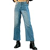 Salt Attire Billie Light Blue Straight Leg Jeans – Cotton, Cropped, 5 Pocket Design, Raw Edge Bottom Hem, Non-Stretchable