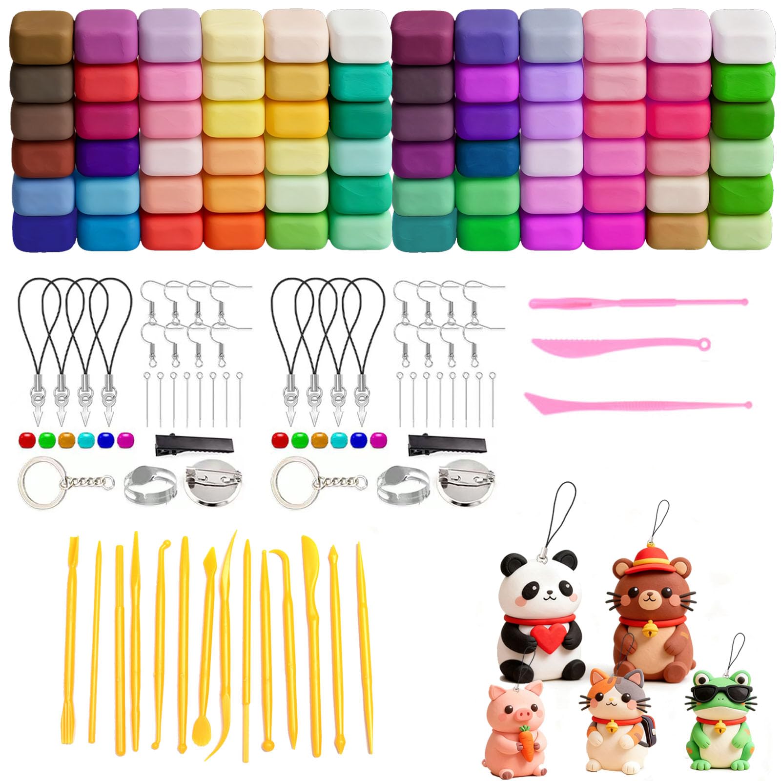 Air Dry Clay Air Dry Ultra Light Magic Clay, No-Toxic Modeling Clay & Dough,Polymer Clay Starter Kit – 72 Colour Soft Modelling Set for Kids & Artists with 17 Tools & 60 Accessories – Non-Toxic DIY