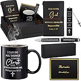 Shellwei 6 Pcs Valentines Gift for Men 11 oz Mug Leather Notebook Religious Metal Bookmark Christian Pen with Box and 1 Refills Greeting Card Birthday Box Gift for Valentines Pastor Appreciation Gifts