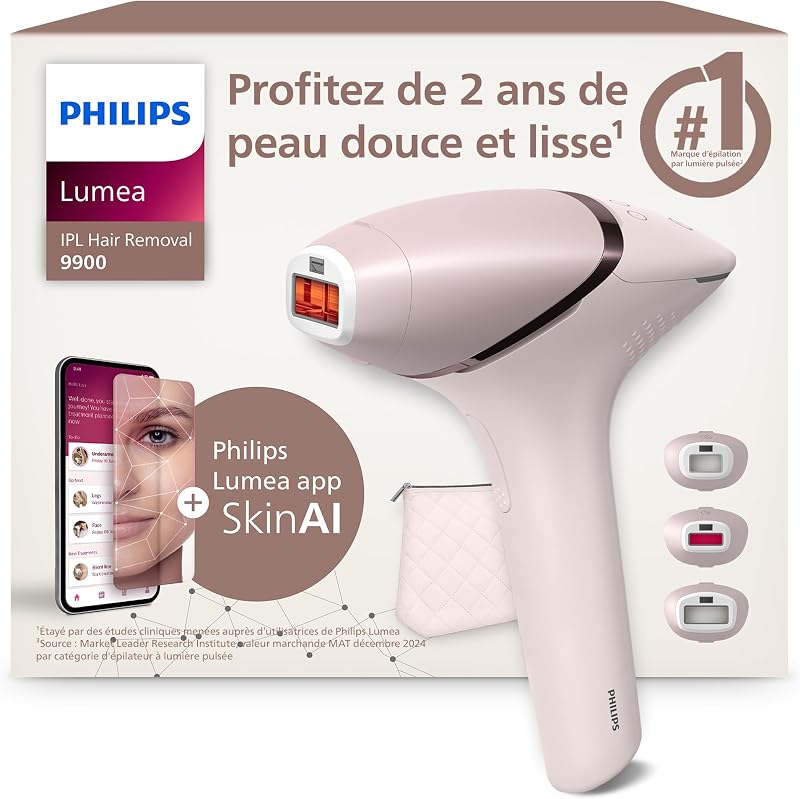 Lumea série 9900 - épilateur à lumière pulsée, alternative à l'épilation laser, SenseIQ et SkinAI, 3 embouts pour le corps, le visage et les zones de précision, avec ou sans fil, BRI953/02