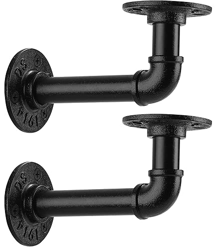 Tubos De Hierro Soportes De Estante Industrial MUZIK - Paquete De 6 - Estilo Tubería Vintage Negro Soportes Estilo Vintage