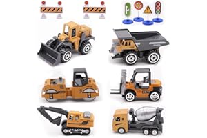 Childom Alloy Construction Engineering Vehicle Toys Set 12 Pack Stacker,Big Forklift,Heavy Duty Roller,Excavator,Heavy Transport Vehicle,Engineering Mixer Set for Kids Boys