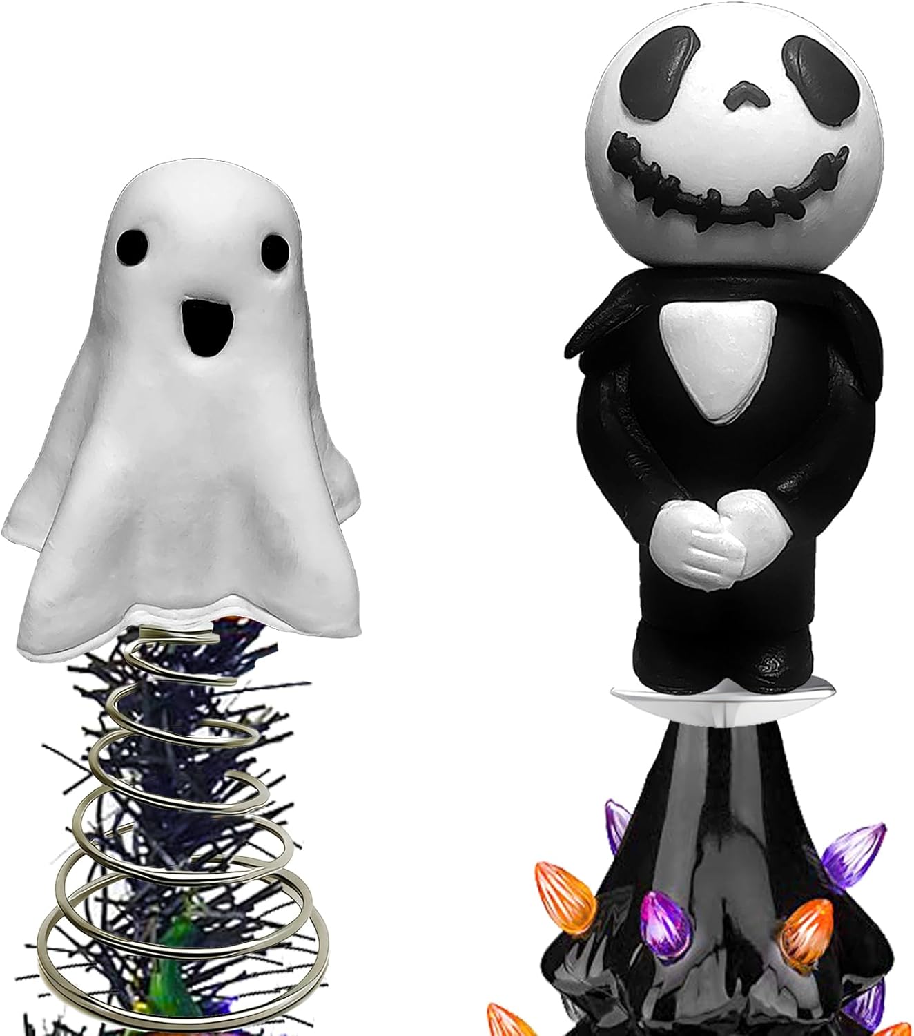 Tree Toppers - Halloween Ceramic Christmas Tree Replacement Tree Topper, 2Pcs Festive Themed Treetops Ornaments - Topstar for Desktop Trees DIY Decorations (Nightmare)