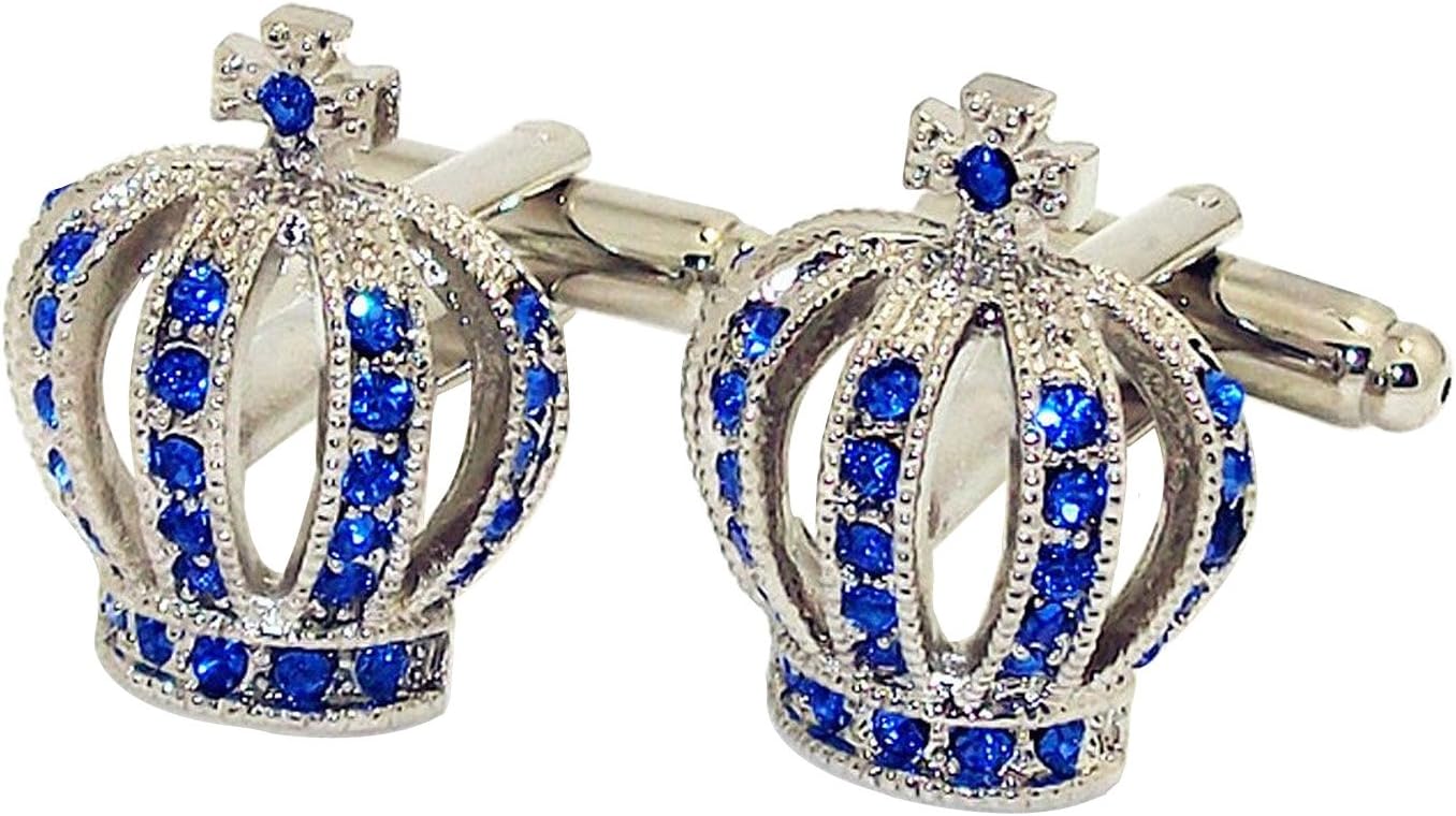 Covink® Girl Lady Women's Royal Crown Shape Blue Diamond French Shirt Cufflinks