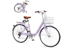 CamPingSurvivals Foldable Cruiser Bike 7-Speed Cruiser Bike 26Inch Women Bicycle with Ergonomic Upright Frame, Effortless 7-Speed Shifting and Lightweight Design for Adult Men and Women