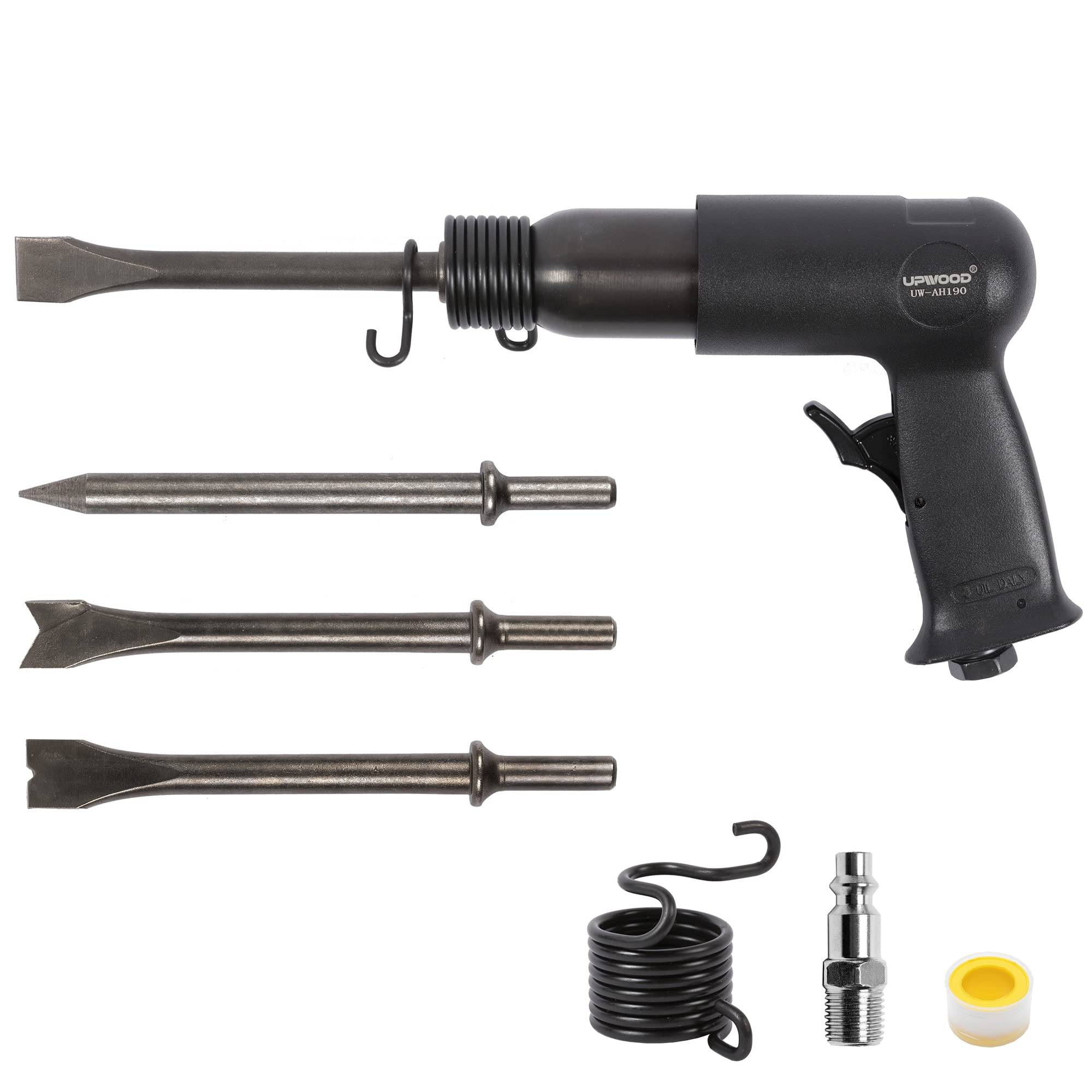 UW-AH190 Medium Barrel Air Hammer Kit with Quick Change Retainer and 4 Chisels, 2-5/8 Inch Stroke, 3500 BPM, Lightweight