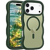 Pepmune for iPhone 17 Pro Case, Curly Wavy Frame Hard Translucent Matte Clear Back Cover for Women Men Compatible with Magsafe TPU Bumper Shockproof Drop Protection Phone Case for iPhone 17 Pro, Green