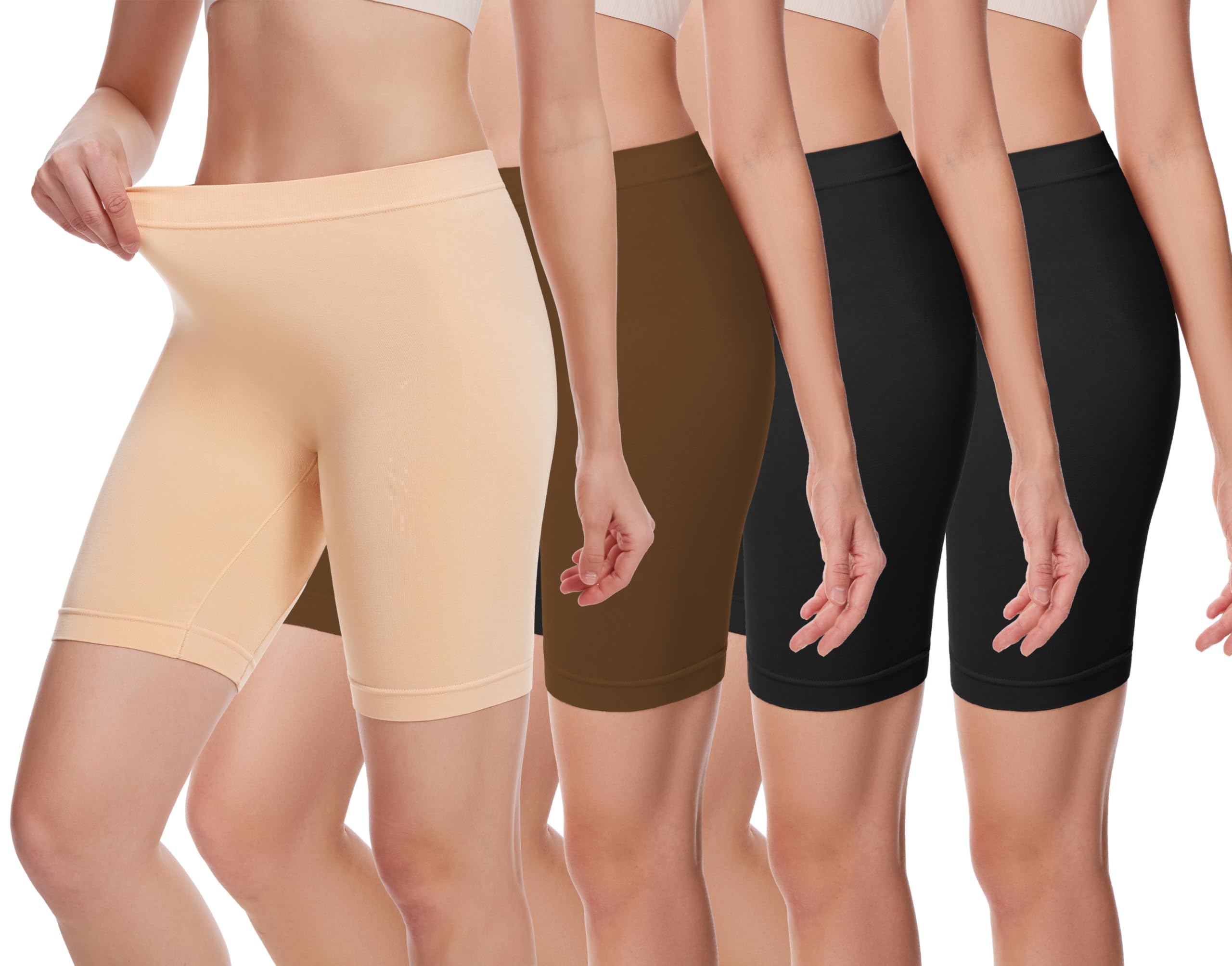 Photo 1 of Angelhood Women's Cotton Boy Shorts Underwear Anti Chafing Seamless Biker Shorts High Waisted Soft Plus Boxer Briefs 4 Pack Large