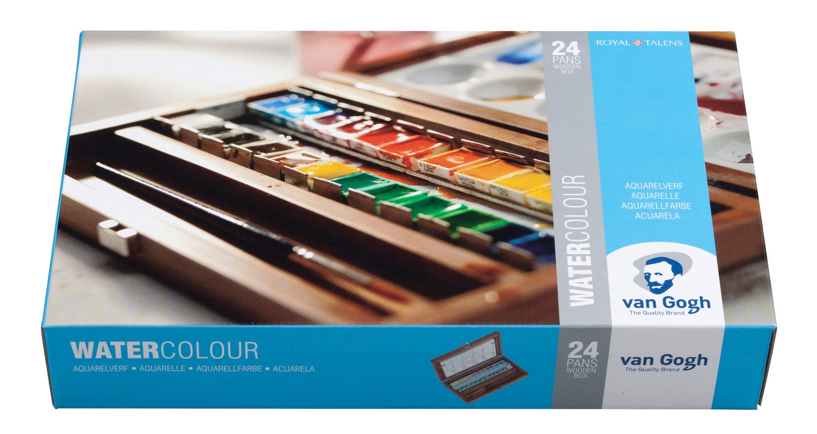 Van Gogh Watercolour Paint Set, Wood Box, 24-Half Pan + 3 Accessories