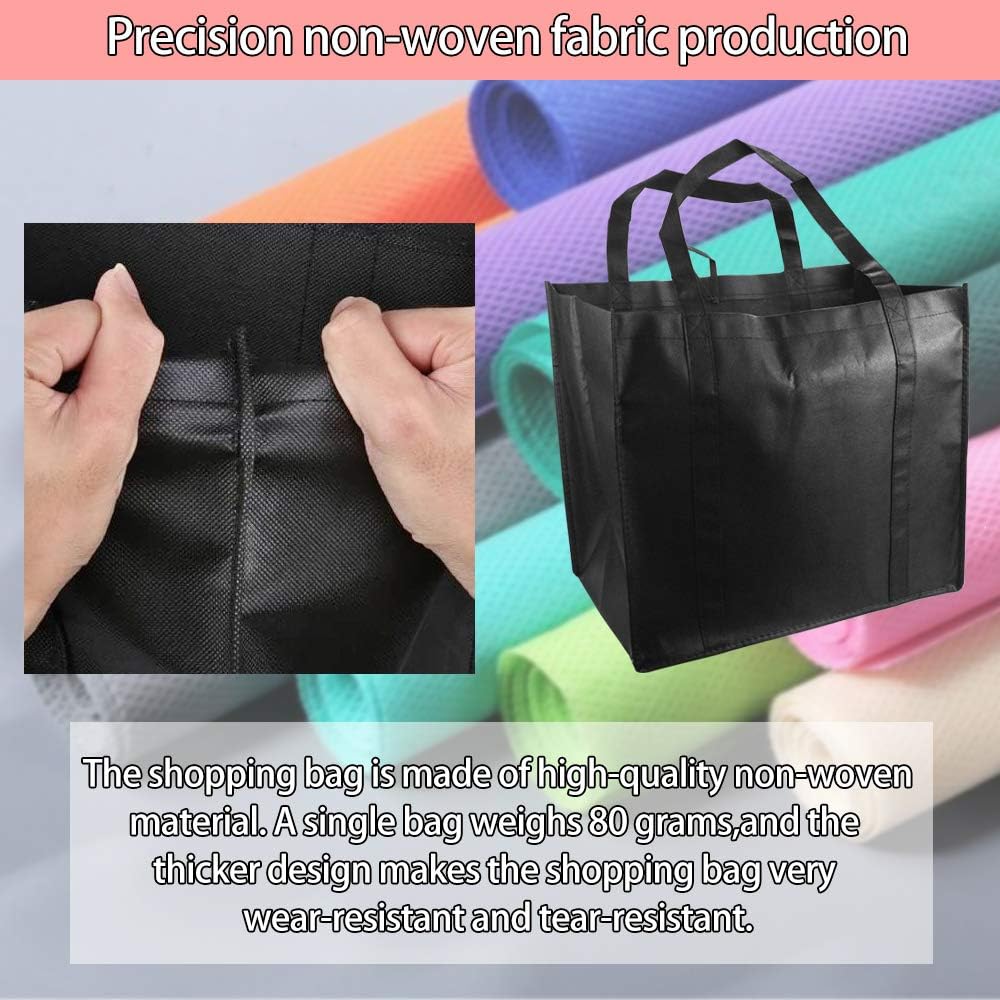 SSPECOTNR 6 Pcs Non Woven Grocery Tote Bag Reusable Large Shopping Bag Durable Heavy Duty Thick Support Bottom Reinforced Handle Carrier Shoulder Bags Hold 44+ lbs 15” x 10”x 14” Eco Friendly Black - Image 4