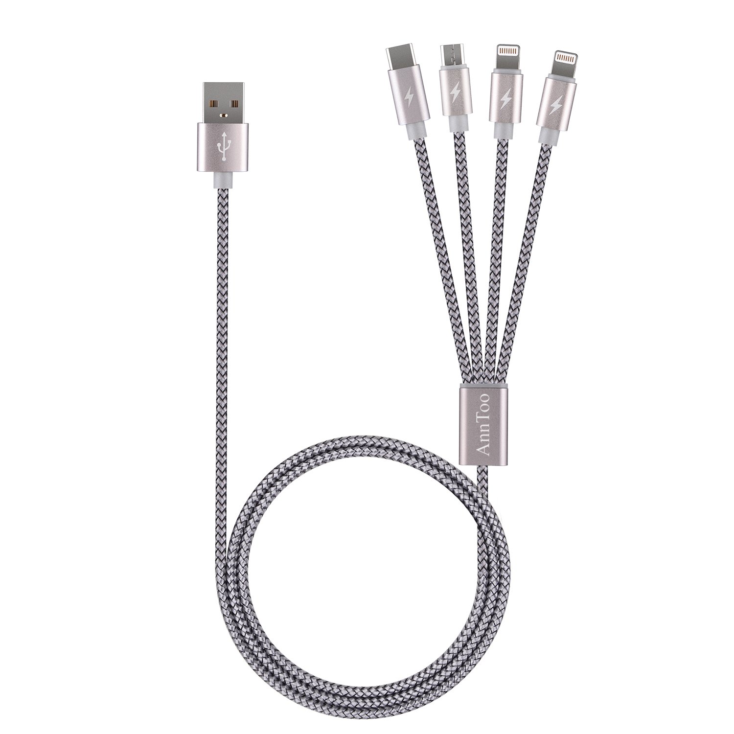 AnnToo 3.3 FT 4 in 1 Multi USB Charging Cables Nylon Braided for Mobile Devices Charging - Grey
