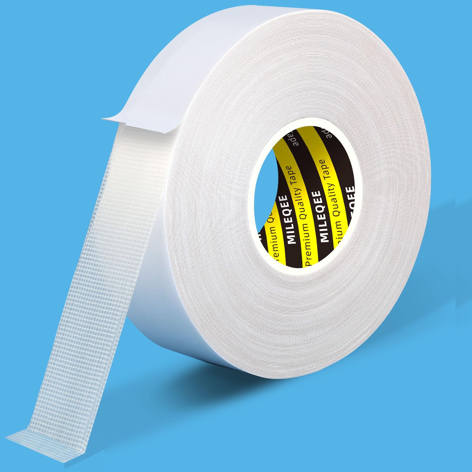 MILEQEE Double Sided Tape 15mm ×20m Mounting Tape White Universal High Strength Fabric Tape for Carpet Fix, Home Office Wall Decor, DIY Crafts, Car Glass Decor…