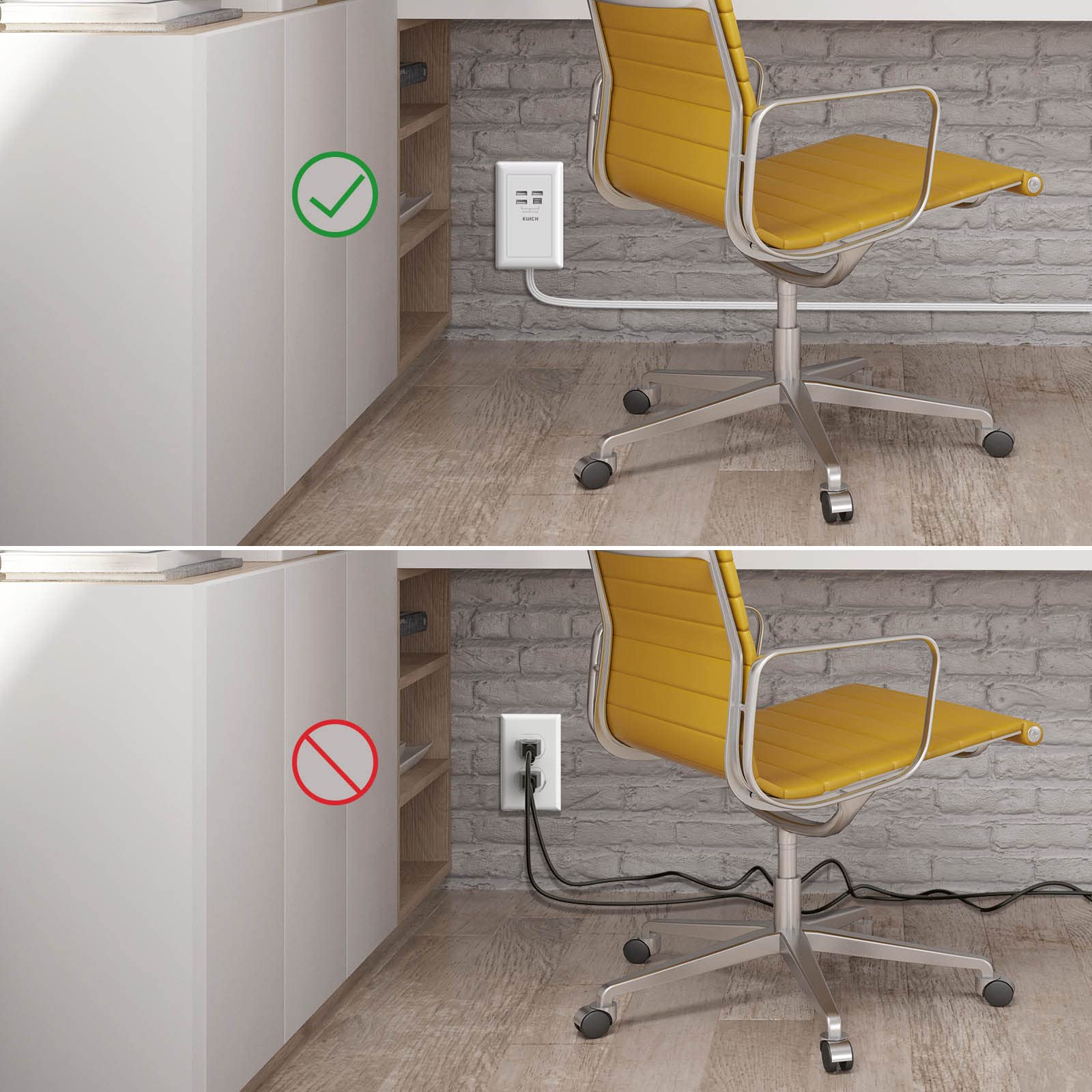 KUICH Power Strip with Night Light and 4 USB Ports Power Plug, 6 Ft Extension Cord and 3 Outlet Extender, Wall Mount for Home Office Dorm Room Essentials, ETL Listed