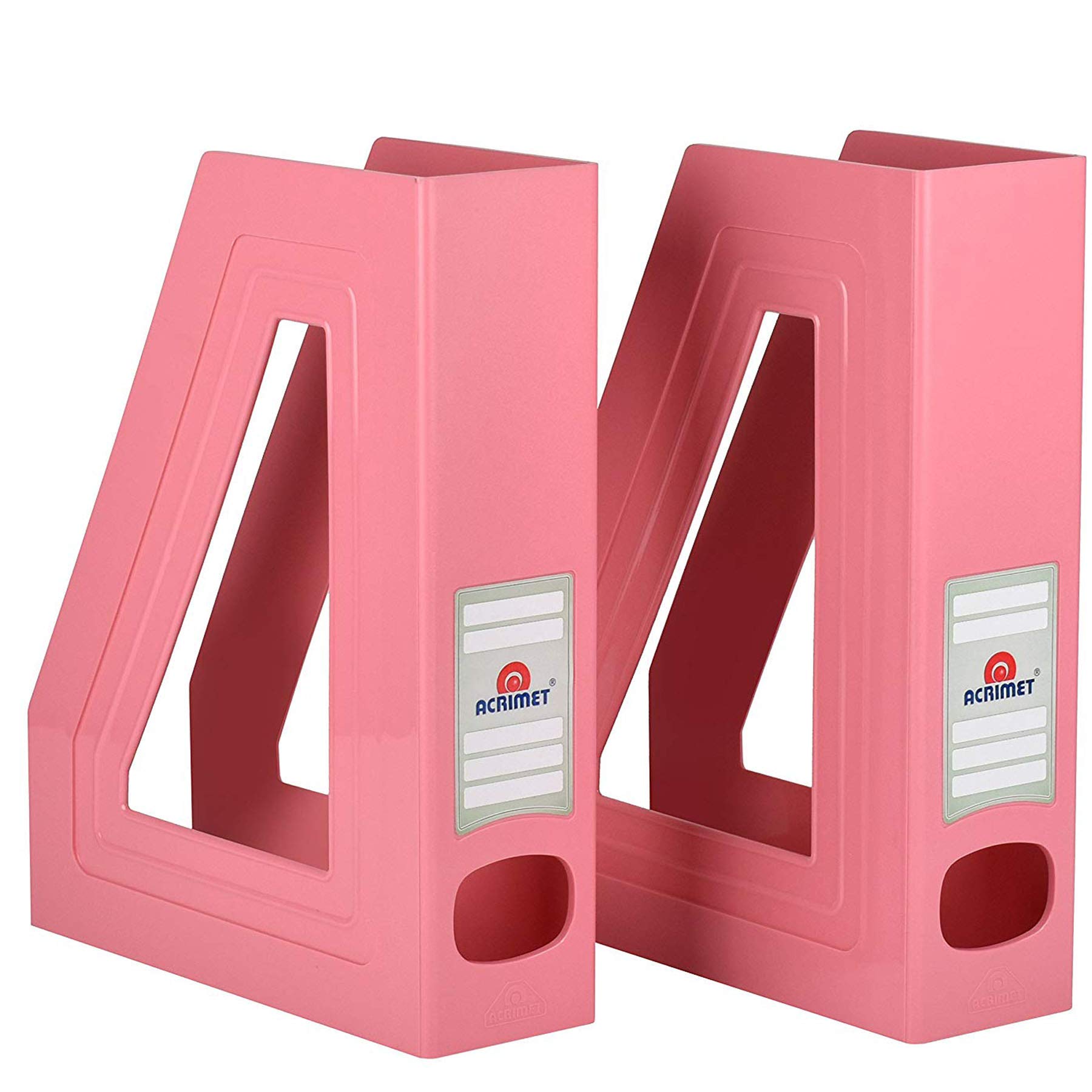 Acrimet Magazine File Holder – Vertical Rack for Documents, Folders and Mail, Durable Plastic Desk Organizer for Office & Home, Solid Pink (2 Pack)