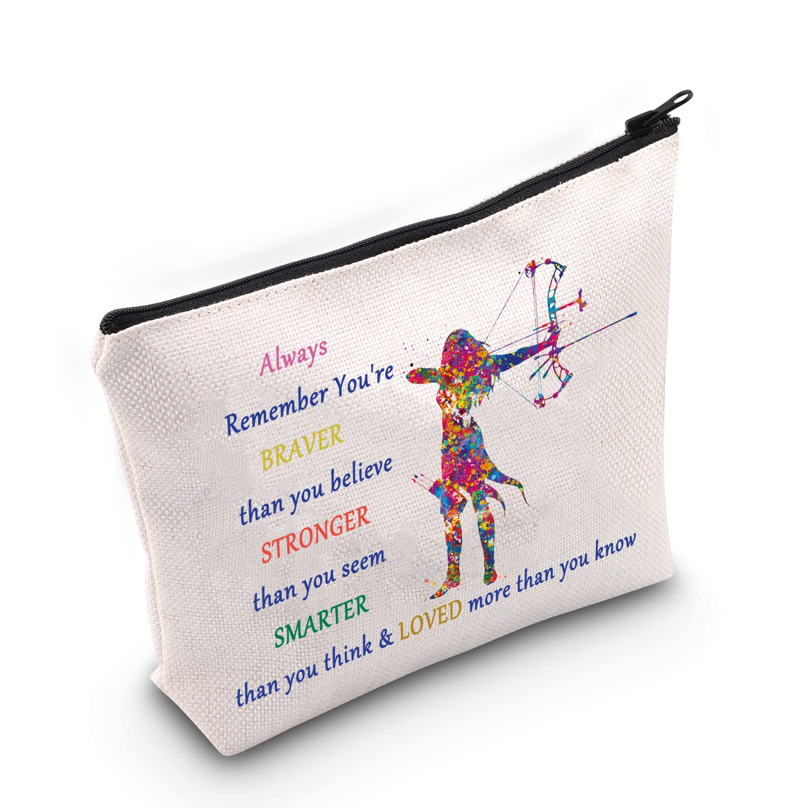 LEVLO Archery Cosmetic Make Up Bag Archer Gifts Idea Archery You Are Braver Stronger Smarter Than You Think Makeup Zipper Pouch Bag For Women Girls, Always Archery, Make Up Bag