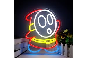 FENGLL Shy Guy Neon Sign, LED Mario Gaming Neon Signs for Wall Decor, Dimmable Ghost USB Neon Light for Bedroom Game Room Man Cave Decor, Birthday Christmas Gifts for Teens(10.6 * 13.3in)