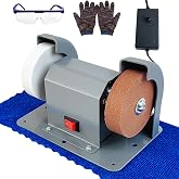 Electric Knife Sharpener Grinder 110V 2-in-1 Variable Speed Mini Bench | Sharpens knives, scissors, drill bits, chisels, blades. #80 &amp; #120 grinding wheels. Multi-function bench grinder for workshop