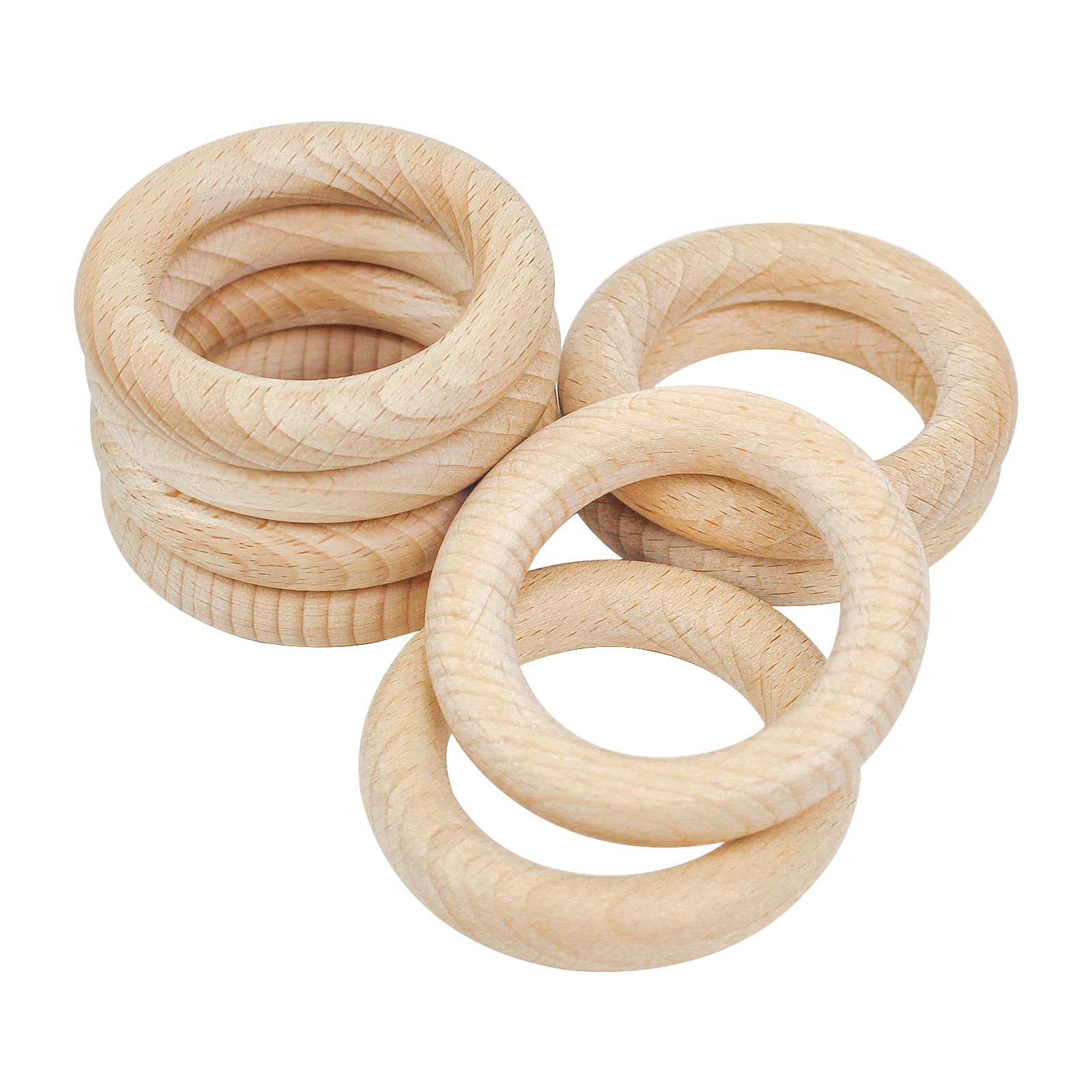 RUBY 8 Pcs Natural Wooden Teether, Wooden Teethers, Wooden Baby Chew Toys, Wooden Rings for Crafts, Crafts, Tools, etc. (Ø70mm)