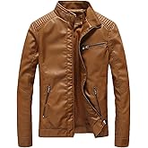 Youhan Men's Casual Zip Up Slim Bomber Faux Leather Jacket