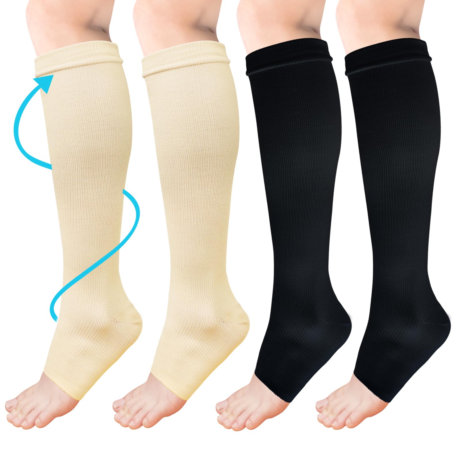 ACWOO Compression Socks for Women & Men, 2 Pairs Open Toe Graduated Stockings Support, Non-Slip Flight Socks Running Socks for Sports, Flying, Maternity Pregnancy, Nurses, Travel, Running — image 1